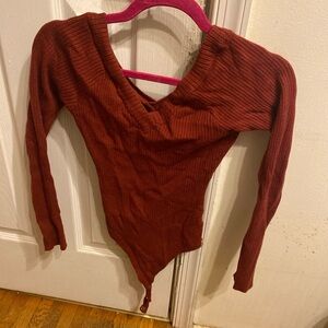 Rust Ribbed Long Sleeve Bodysuit